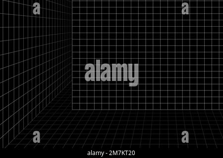 3D wireframe grid room background vector Stock Vector