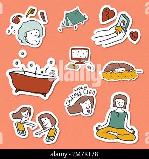 Stuck at home to do list doodle sticker vector Stock Vector