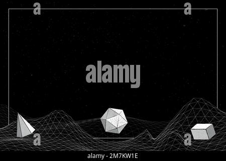Gray geometric shapes on a wireframe wave background vector Stock Vector