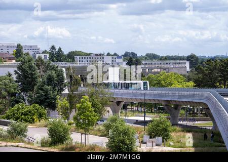 Rennes (Brittany, north-western France): test for the future automated metro train of line B, aerial viaduct near the Universite Rennes 1 Station, Cit Stock Photo