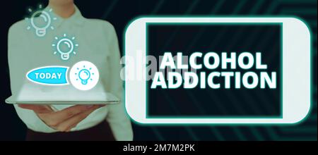 Handwriting text Alcohol Addiction. Conceptual photo characterized by frequent and excessive consumption of alcoholic beverages Stock Photo
