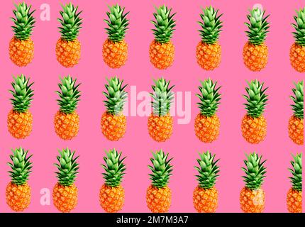 Pineapple on red pastel color background.Nature and holiday summer concepts. Stock Photo