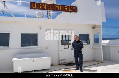 PACIFIC OCEAN (May 10, 2022) – Capt. Charles Maynard of the Royal Navy serves as deputy mission commander for Pacific Partnership 2022 (PP22).  The PP22 team, which includes representatives from the U.S. Navy and international partners and allies, is currently underway aboard Military Sealift Command hospital ship USNS Mercy (T-AH 19). Now in its 17th year, Pacific Partnership is the largest annual multinational humanitarian assistance and disaster relief preparedness mission conducted in the Indo-Pacific. Stock Photo