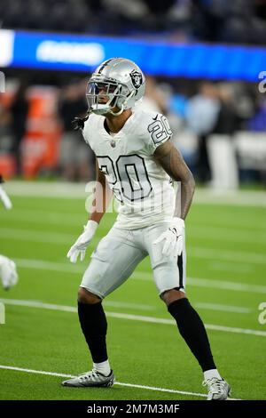 Las Vegas Raiders safety Isaiah Pola-Mao (20) before an NFL football ...