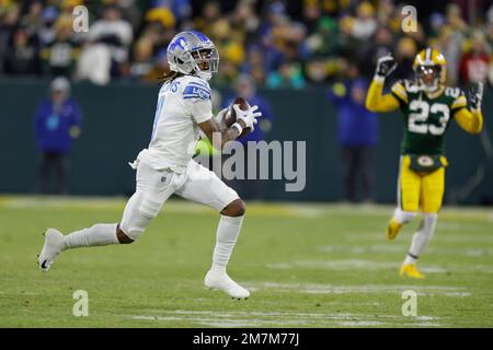 New York Jets cornerback D.J. Reed (4) breaks up a pass intended for  Detroit Lions wide receiver Jameson Williams (9) during a NFL game on  Sunday, Dec. 18, 2022 in East Rutherford