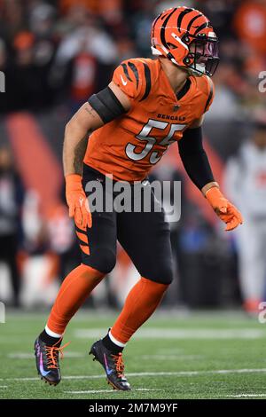 Cincinnati Bengals linebacker Logan Wilson (55) in coverage during an NFL  football game against the New