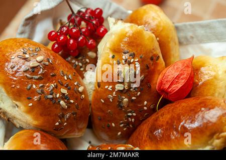 Fresh pies with stuffed. Stuffed pie. Close up shot. Stock Photo