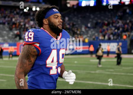 New York Giants linebacker Tomon Fox (49) runs one the field prior to an NFL  Football game in Arlington, Texas, Thursday, Nov. 24, 2022. (AP  Photo/Michael Ainsworth Stock Photo - Alamy