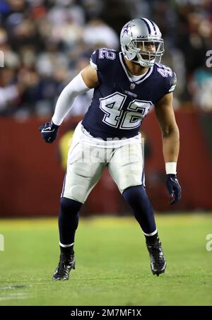 January 8, 2023 : Washington Commanders linebacker Khaleke Hudson (47)  applies pressure to Dallas Cowboys quarterback Dak Prescott (4) during the  game between the Dallas Cowboys and the Washington Commanders in Landover