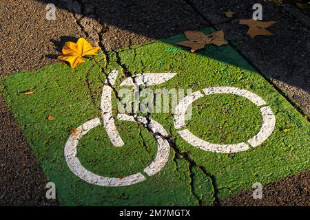 Traffic sign for exclusive lane for bicycles in the city of Barcelona Stock Photo