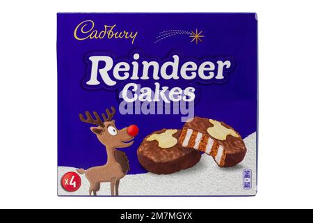 Box of Cadbury Reindeer Cakes isolated on white background Stock Photo