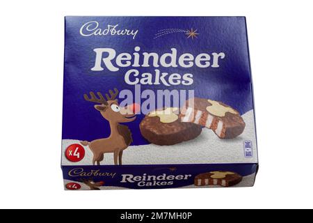 Box of Cadbury Reindeer Cakes isolated on white background Stock Photo