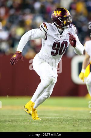 Washington Commanders defensive end Chase Young (99) warms up before the  start of an NFL football game, Sunday, Jan. 8, 2023, in Landover, Md. (AP  Photo/Patrick Semansky Stock Photo - Alamy