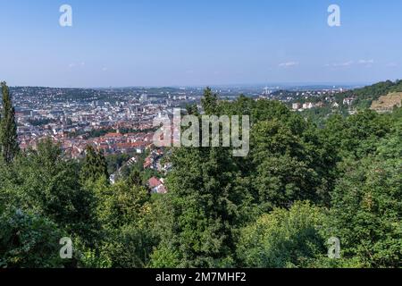 Europe, Germany, Southern Germany, Baden-Wuerttemberg, Stuttgart, view from Santiago-de-Chile-Platz in Stuttgart-Degerloch to Stuttgart city center Stock Photo