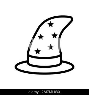 Wizard hat line icon isolated on white background. Black flat thin icon on modern outline style. Linear symbol and editable stroke. Simple and pixel p Stock Vector
