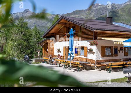Europe, Austria, Tyrol, Alps, Eastern Alps, Ötztal Alps, Pitztal, Urige Arzler Alm im Pitztal Stock Photo