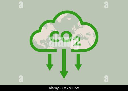 Green cloud co2 reduction carbon dioxide emissions symbol icon. vector illustration Stock Vector