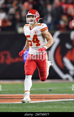 Kansas City Chiefs linebacker Leo Chenal (54) is greeted by teammates  during introductions before the first half of an NFL football game against  the Tennessee Titans, Sunday, Nov. 6, 2022 in Kansas