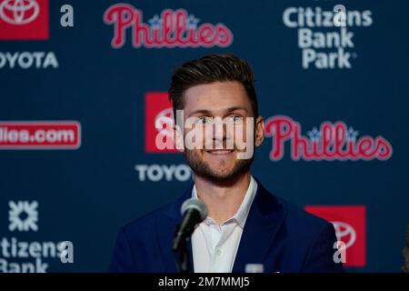 Trea Turner of the Philadelphia Phillies smiles during his News