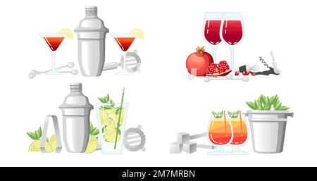 Set of bar accessory tools steel shaker vector illustration on white background Stock Vector
