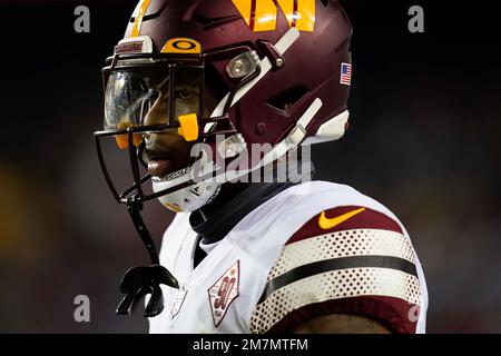 Washington Commanders cornerback Christian Holmes (34) runs a drill during  an NFL football practice at FedEx Field, Saturday, Aug. 6, 2022, in  Landover, Md. (AP Photo/Alex Brandon Stock Photo - Alamy