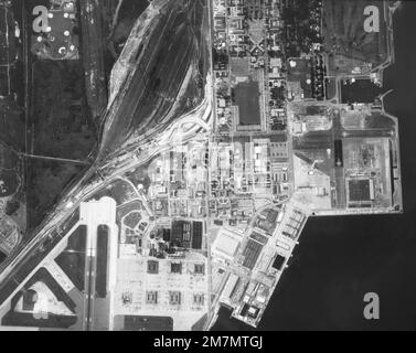 An aerial view of the Naval Air Rework Facility, the Naval Operating Base and the old railroad yard. Base: Norfolk State: Virginia (VA) Country: United States Of America (USA) Stock Photo