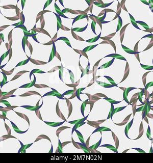 Seamless simple cute pattern from striped ribbons on white background.Endless ornament with beautiful green, rose, pink and violet tapes Stock Vector