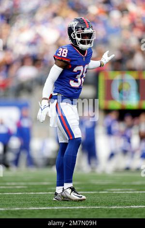 New York Giants cornerback Zyon Gilbert (38) runs on the field during the  second quarter of an NFL football game, against the Philadelphia Eagles  Sunday, Dec. 11, 2022, in East Rutherford, N.J. (