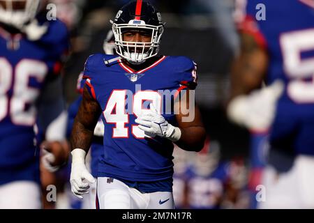 New York Giants linebacker Tomon Fox (49) runs one the field prior to an NFL  Football game in Arlington, Texas, Thursday, Nov. 24, 2022. (AP  Photo/Michael Ainsworth Stock Photo - Alamy