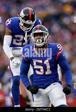 New York Giants linebacker Azeez Ojulari (51) reacts against the Washington  Commanders during an NFL football game Sunday, Dec. 4, 2022, in East  Rutherford, N.J. (AP Photo/Adam Hunger Stock Photo - Alamy