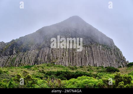 Rocha dos Bordoes, a geological formation. Flores island, Azores islands. Portugal Stock Photo