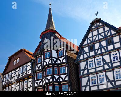 Europe, Germany, Hesse, Schwalm-Eder district, City of Fritzlar, German Half-Timbered Houses Road, half-timbered houses on the market square Stock Photo