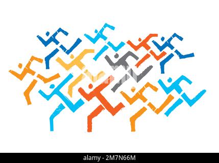 Runners competition, marathon, jogging.  Colorful grunge stylized illustration of race runners. Isolated on white background. Vector available. Stock Vector