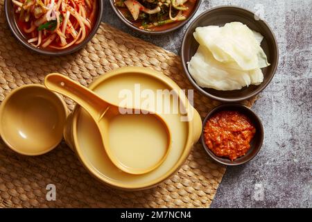 Rice Wine,Korean traditional liquor made from rice Stock Photo