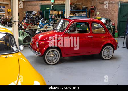 Fiat 500, on display at the January Scramble held at the Bicester Heritage on the 8th January 2023. Stock Photo