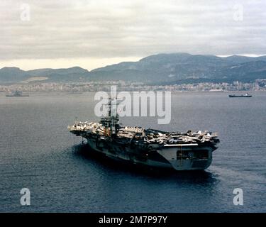 A starboard quarter view of the nuclear-powered aircraft carrier USS NIMITZ (CVN 68). Country: Unknown Stock Photo