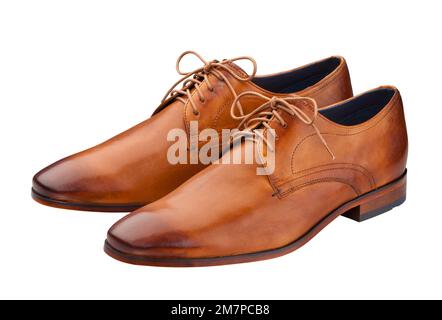 A pair of brown leather gent´s shoes on a white background Stock Photo