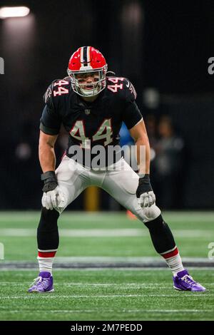 Atlanta Falcons linebacker Troy Andersen (44) works during the second half  of an NFL football game