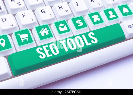 Text caption presenting Seo Tools. Business idea process of affecting online visibility of website or page Stock Photo