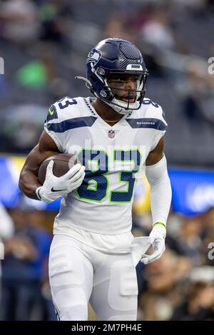 Seattle Seahawks long snapper Carson Tinker (46) warms up wearing