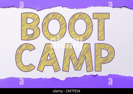 Text caption presenting Boot Camp. Business concept Military training camp for new recruits Harsh discipline Fitness Stock Photo