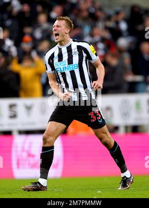 Newcastle United's Dan Burn celebrates scoring their side's first goal of the game during the Carabao Cup Quarter-Final match at St. James' Park, Newcastle. Picture date: Tuesday January 10, 2023. Stock Photo