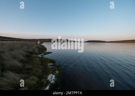 Dawn patrol atLttle Pine Lagoon Tasmania. Stock Photo