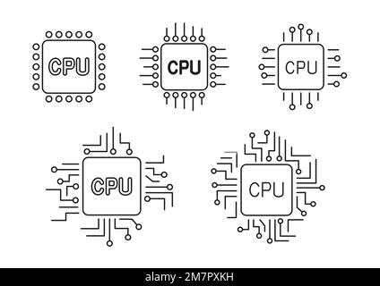 cpu computer outline chip sign icon set Stock Vector