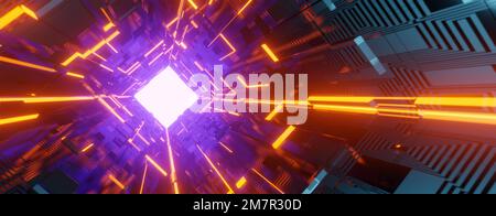 Sci-fi themes Neon Light hole Tunnel. Stock Photo