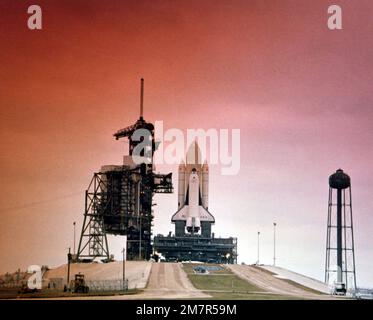 The Space Shuttle Columbia arrives at Pad 39B at Kennedy Space Center ...