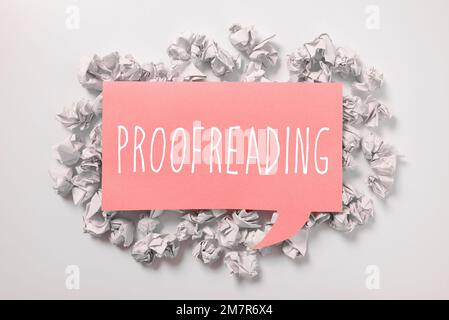 Text sign showing Proofreading. Business showcase act of reading and marking spelling, grammar and syntax mistakes Stock Photo