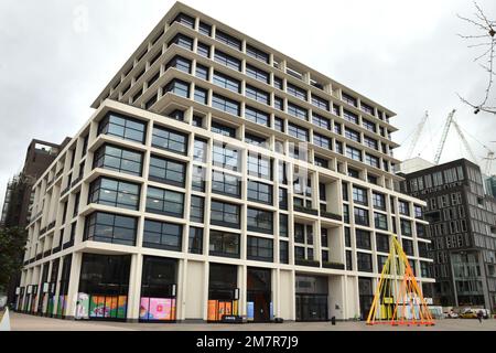 One of the offices of Meta (Facebook) at 10 Lewis Cubitt Square, on the King's Cross Estate, London. Stock Photo