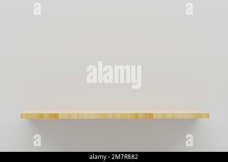 3d rendering floating wood shelf on empty white wall Stock Photo - Alamy