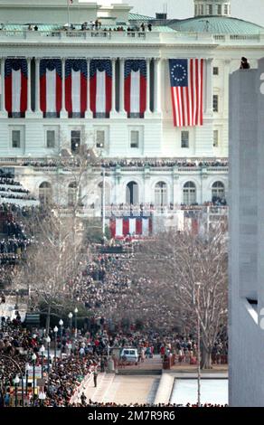 President Reagan delivers his second inaugural address after being ...